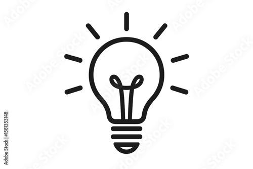 Light bulb icon symbol of creativity and innovation. Concept for inspiration, solution, and brilliant ideas. Simple line art drawing for technology, energy, and business.