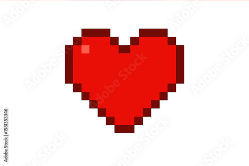 Pixel heart icon. Red pixelated heart shape for game or app. UI element. Love symbol for valentine's day. 8 bit retro video game health life. Vector illustration isolated.