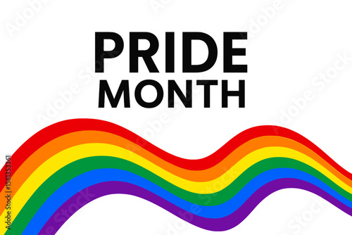 Pride Month banner with rainbow flag. LGBTQ community celebration. Gay parade event. Concept of love, equality, and human rights. Support for lesbian, bisexual, transgender.