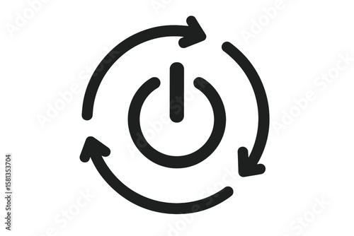 Circular Power Button Icon with Rotating Arrows. Vector Illustration. Energy Cycle, Restart, Refresh, Reboot, Renewable Energy, Technology Concept. Isolated Transparent Background.