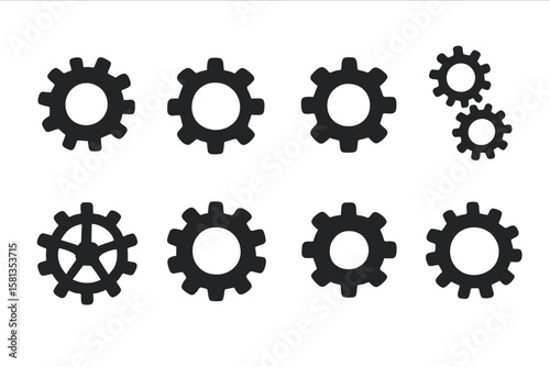 Set of Gear Wheels Icons, Various Types of Cogwheel Symbols Collection, Mechanical Gear Vector Illustration, Industrial Mechanical Parts, Transparent PNG and Vector