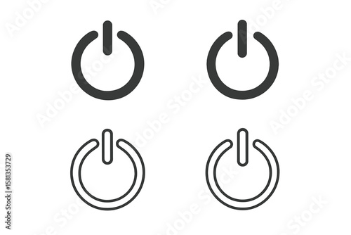 Set of power button icons, on off symbols collection, transparent PNG and vector illustration, energy control signs, electronic device interface design elements