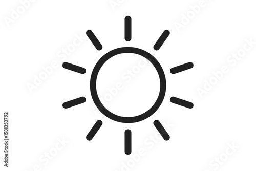 Sun icon vector symbol for sunny weather. Simple outline graphic for summer and sunshine concepts. Solar energy and light emblem. Isolated illustration on transparent background.