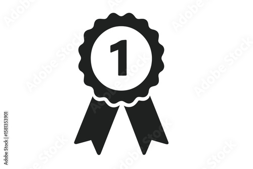 Winning award medal badge flat icon for apps and websites, black and white symbol with transparent background, achievement, first place, prize, recognition, success, honor