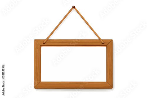 Wooden sign board hanging on rope, blank wooden notice board template with empty white space, transparent background, vector illustration, rustic style, natural wood texture