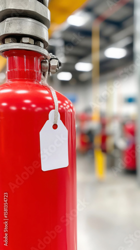 Wallpaper Mural Close-up inspection tag on fire extinguisher in safety maintenance environment Torontodigital.ca