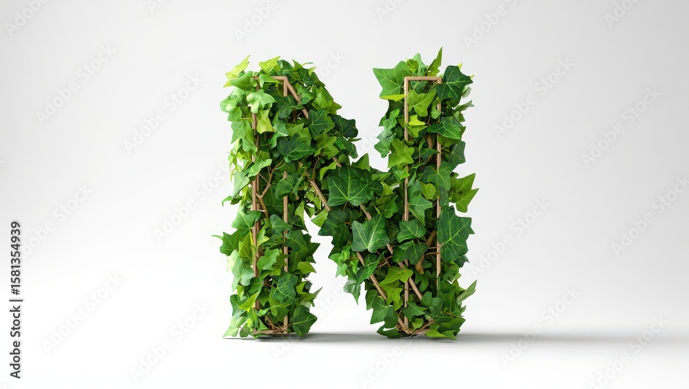 Obraz premium Green ivy letter n sculpture on a white background