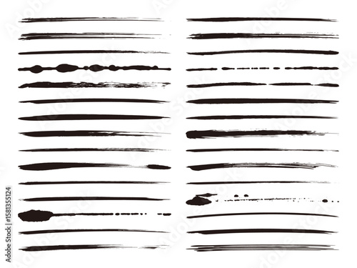 墨で描いた掠れや滲みのある線のバリエーションセット