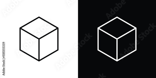 Foto Cube icon pack with black and white editable stroke lines for graphic design wor