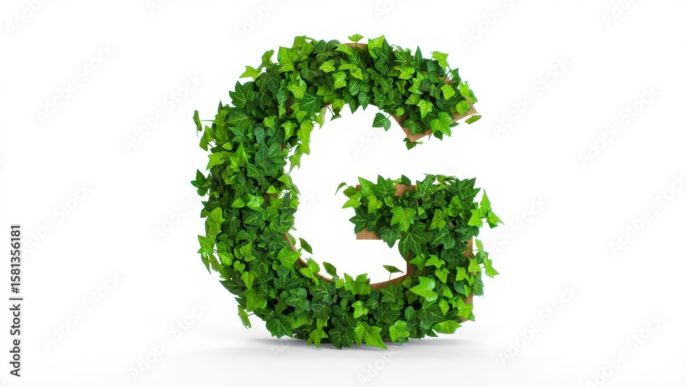 Letter g formed by lush green ivy leaves on a white background Letter g formed by lush green ivy leaves on a white background