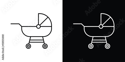 Baby carriage icon pack with black and white editable stroke lines for graphic design work