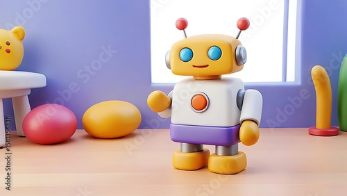 Playful Robot Toy in a Child's Room A Blend of Technology and Imagination