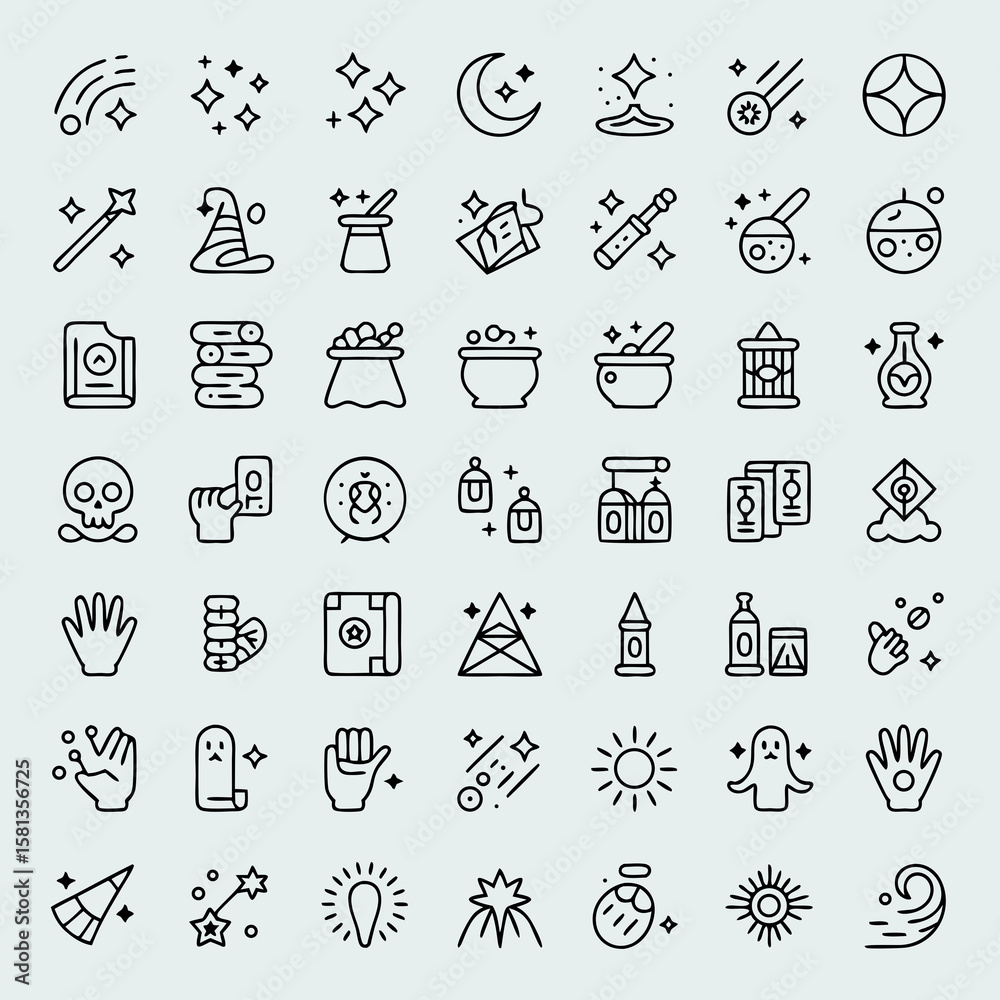 Fototapeta premium Voodoo doll vector icons suitable for mystical designs. Magic elements for spooky illustrations, Halloween graphics, and witchcraft themed projects.