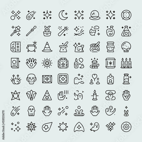 Voodoo doll vector icons suitable for mystical designs. Magic elements for spooky illustrations, Halloween graphics, and witchcraft themed projects.