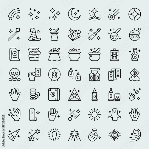 Voodoo doll vector icons suitable for mystical designs. Magic elements for spooky illustrations, Halloween graphics, and witchcraft themed projects.