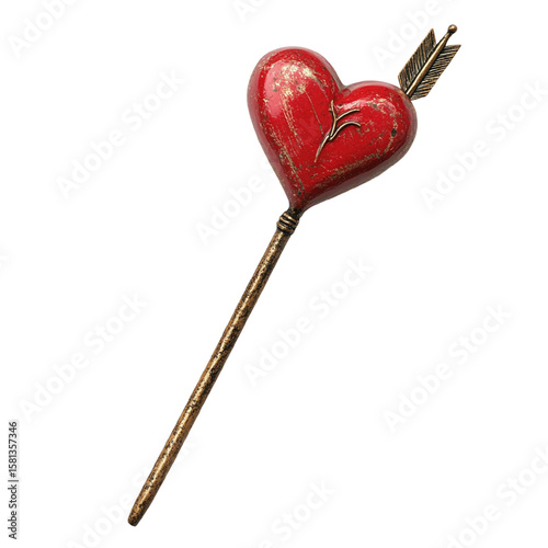 Red heart shaped lollipop isolated on transparent background