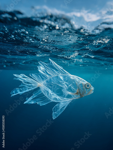 poisson de plastique , pollution des océans - IA Generated 