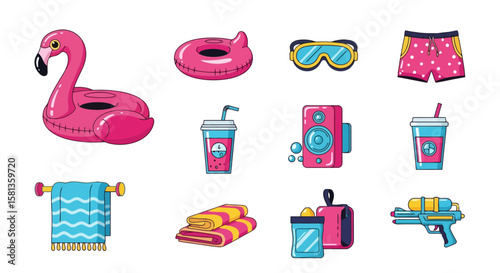 Summer Fun Icons: Pool Party Essentials Illustration