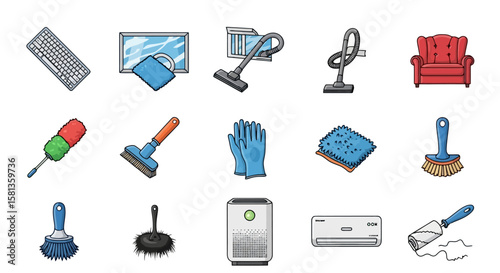 Cleaning Supplies Icon Set - Home Hygiene and Maintenance