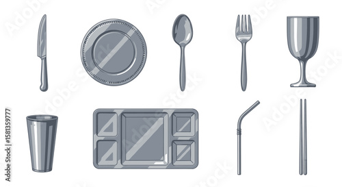 Minimalist Tableware Arrangement on White Background