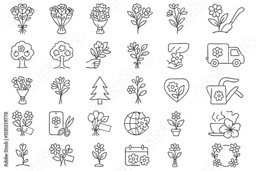 Floral & Gardening Icon Set  Line Style Vectors for Nature, Decor & Plant Care