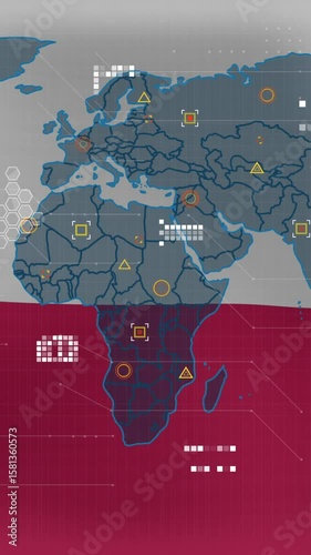 Animation of world map against waving poland flag background