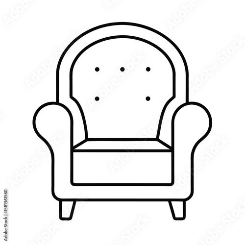 Line art icon of armchair outline style  on white background