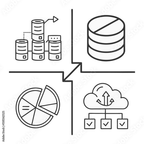Data analysis and cloud storage icons database