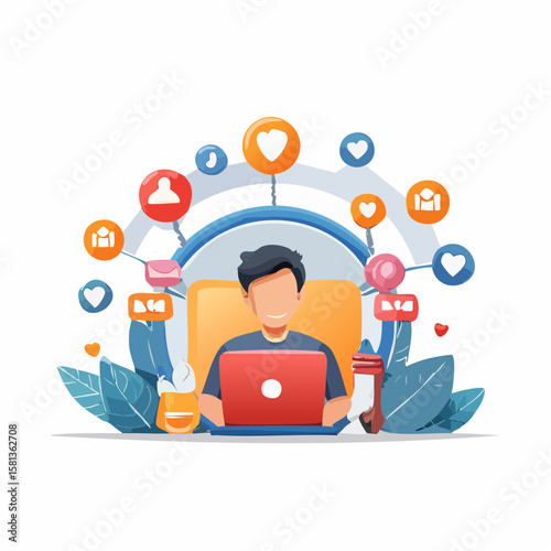 man with with laptop social media 