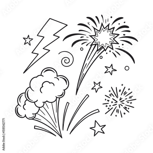 Explosions stars lightning and smoke fireworks