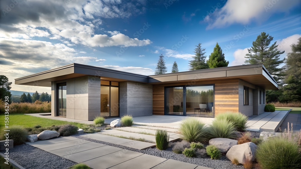 Fototapeta premium Modern House Exterior with Landscaping