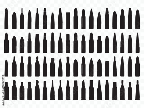 ammunition icons set of bullets, rounds and shells in various calibers and sizes for security and military visuals