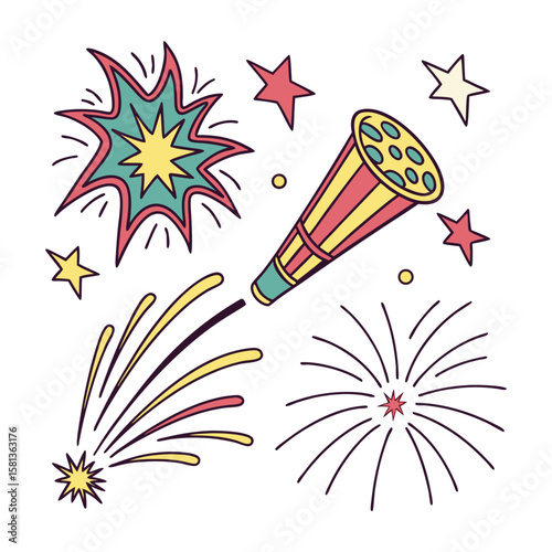 Festive Fireworks Explosion Celebration stars party