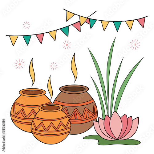 Festive pots and lotus flower clay terracotta