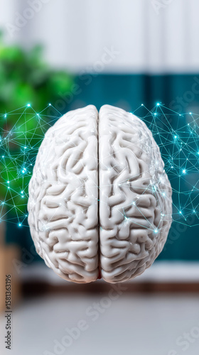 Abstract ai brain with digital nodes and data stream for innovative technology