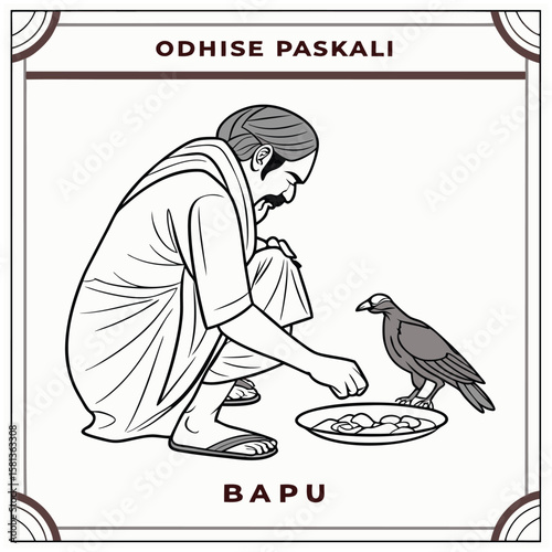 Man feeding crow food plate