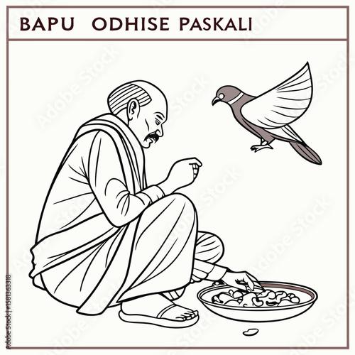 Man feeding pigeon from bowl bird