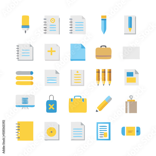 Office supplies and documents stationery writing tools