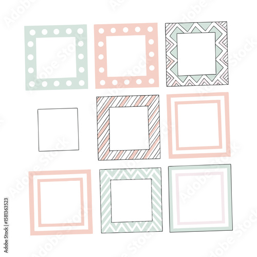Pastel frames with geometric patterns polka dot