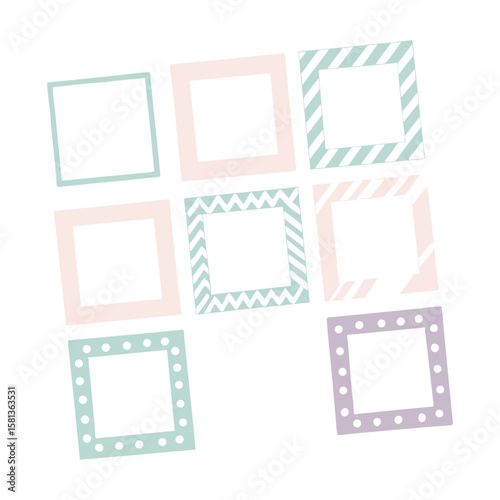 Pastel geometric frames with patterns square frames