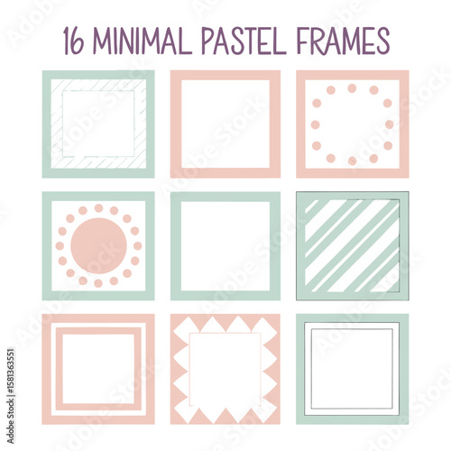 Pastel frames with patterns and shapes graphic design