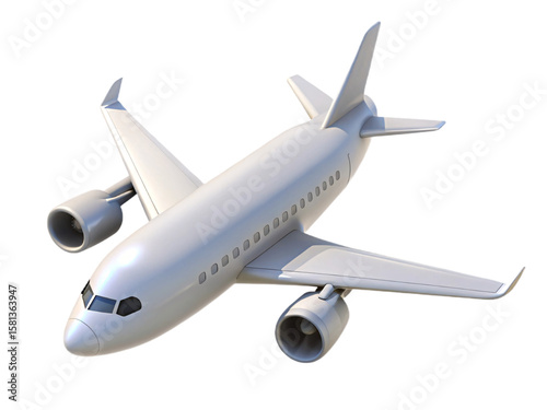White Passenger Airplane Flying in Clear Sky on Isolated Background