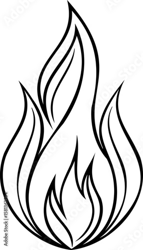 Flame line art design with elegant curves and sharp edges, representing fire in simple and artistic black outline style