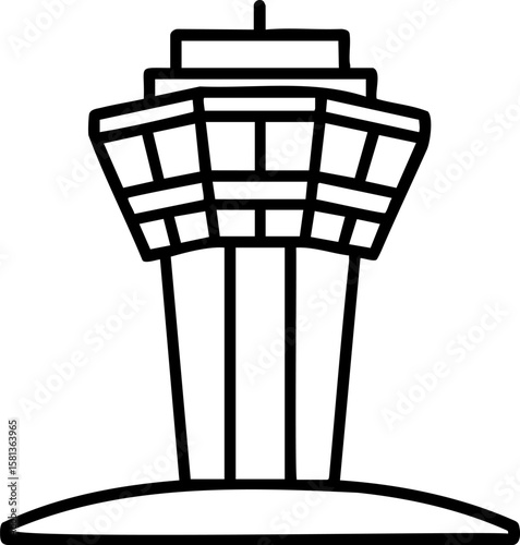 Air traffic control tower line art icon with simple black outline design for navigation and airport concept