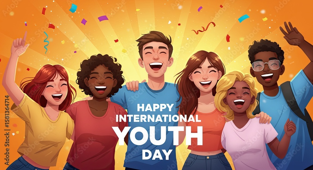 © Olga Ко - Happy International Youth Day bright poster greeting card © Olga Ко - Happy International Youth Day bright poster greeting card
