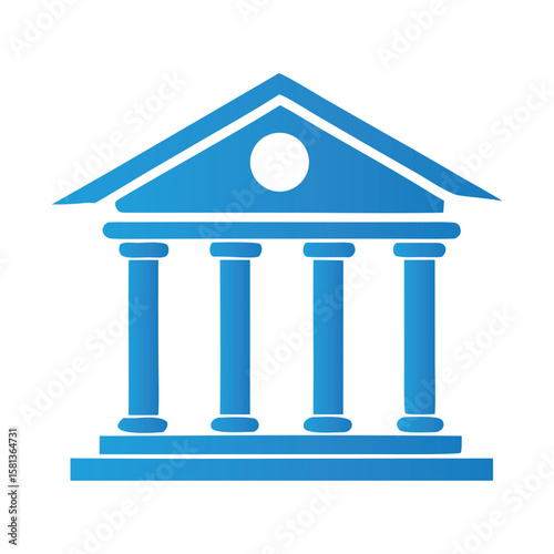 Stylized blue gradient icon of a classical building with columns and a pediment