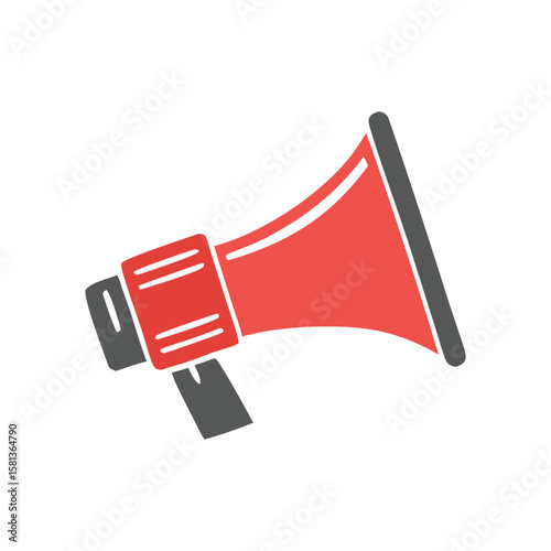 Stylized red and gray megaphone icon symbolizing announcement and communication
