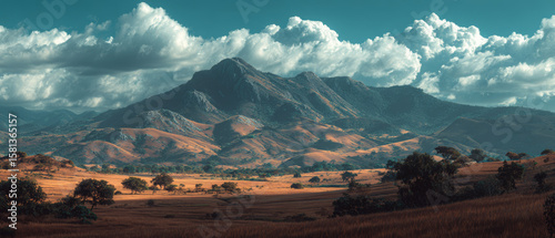 Rolling Plains with Distant Mountain Range