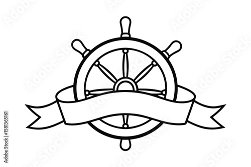 Nautical Ship Wheel with Blank Banner Vintage Maritime Emblem Design