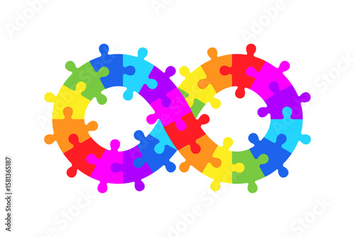 Infinity symbol colorful puzzle design. Vector isolated on a white background.	